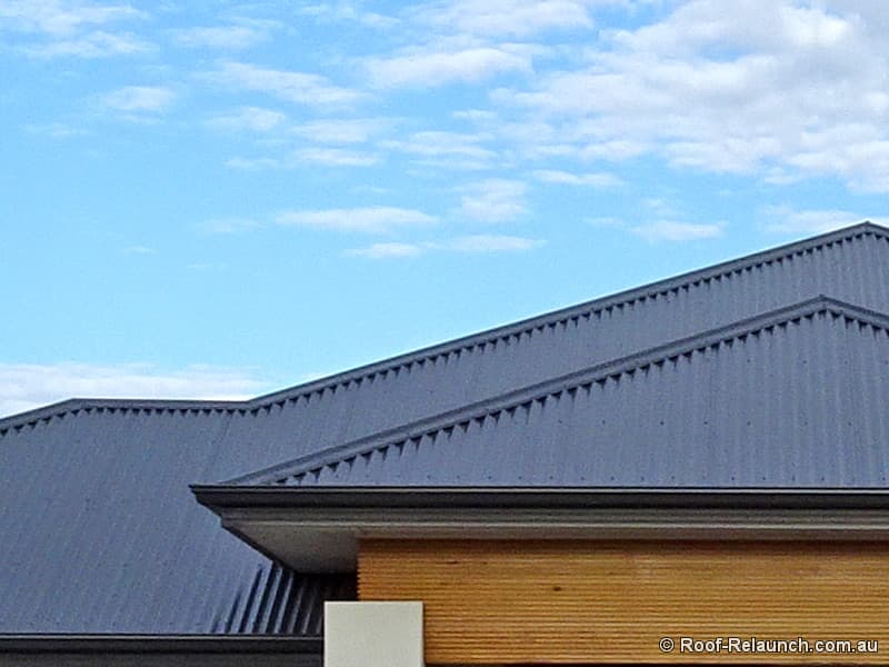 Closeup of a new Colourbond metal roof on home